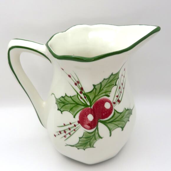 RCCL Portugal Hand Painted Holly Berries Ceramic Christmas Holiday Pitcher Jug - Picture 14 of 15